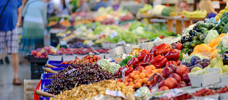 Close up image of local produce at a weekly market in Cala d'Or